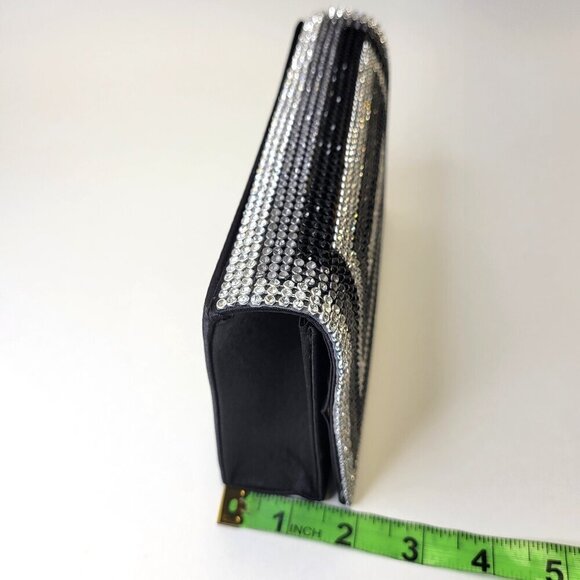 Black Silver Flap Clutch Purse with Rhinestones Formal Envelope Clutch Purse - Picture 9 of 15